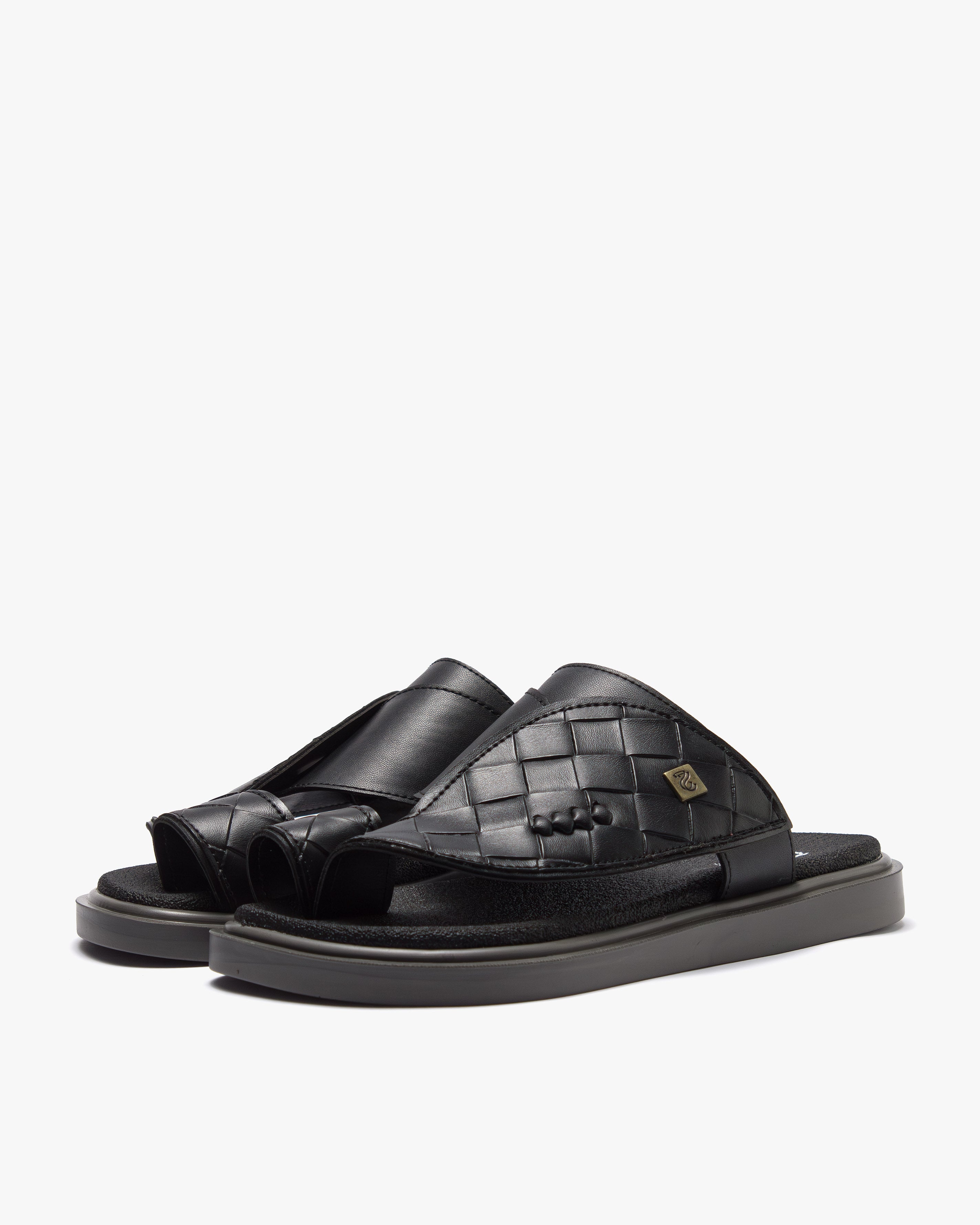 نعال شرقي عصري نقشة مجدولة (أسود&رصاصي)