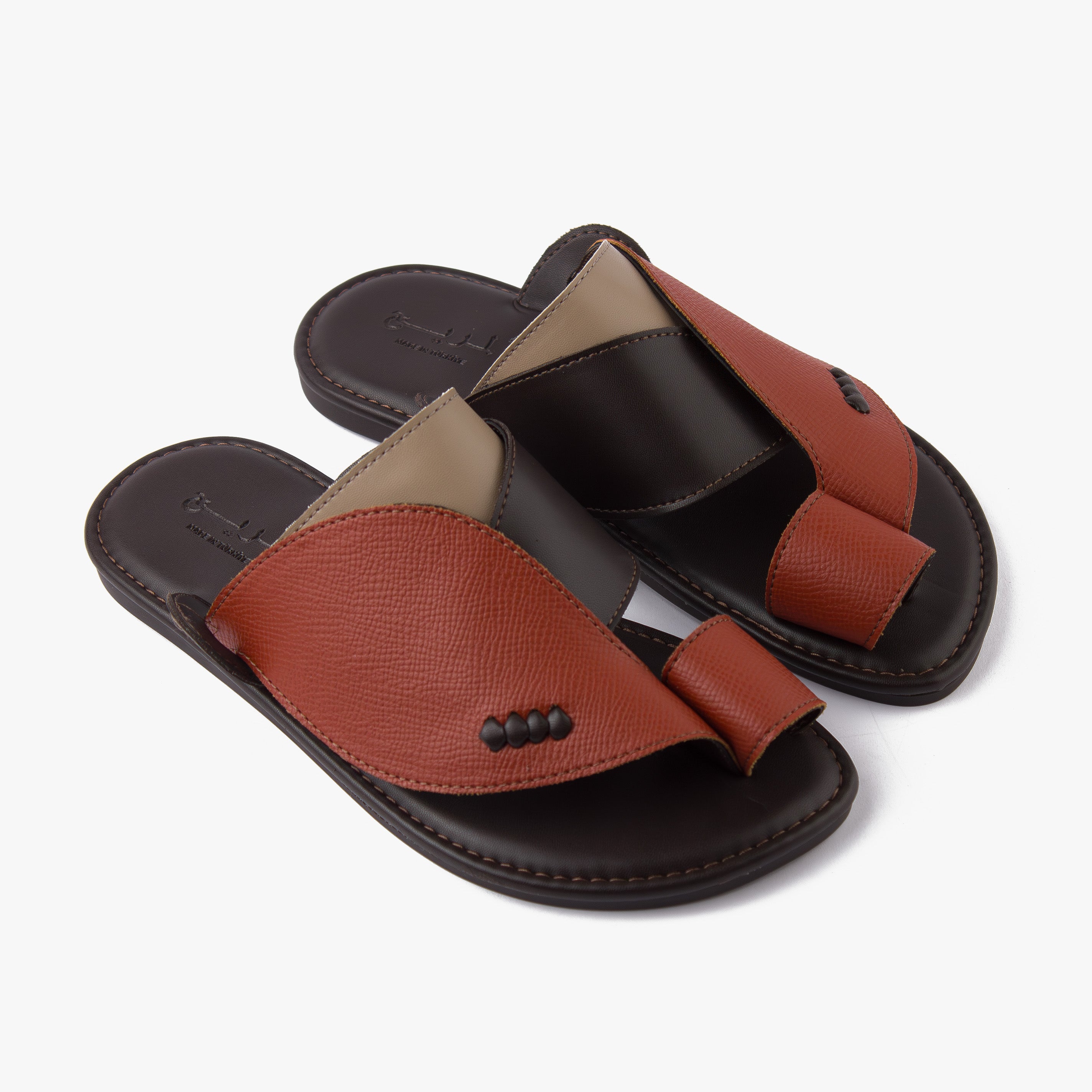 حذاء شرقي تركي جلد فاخر (بني&بيج)