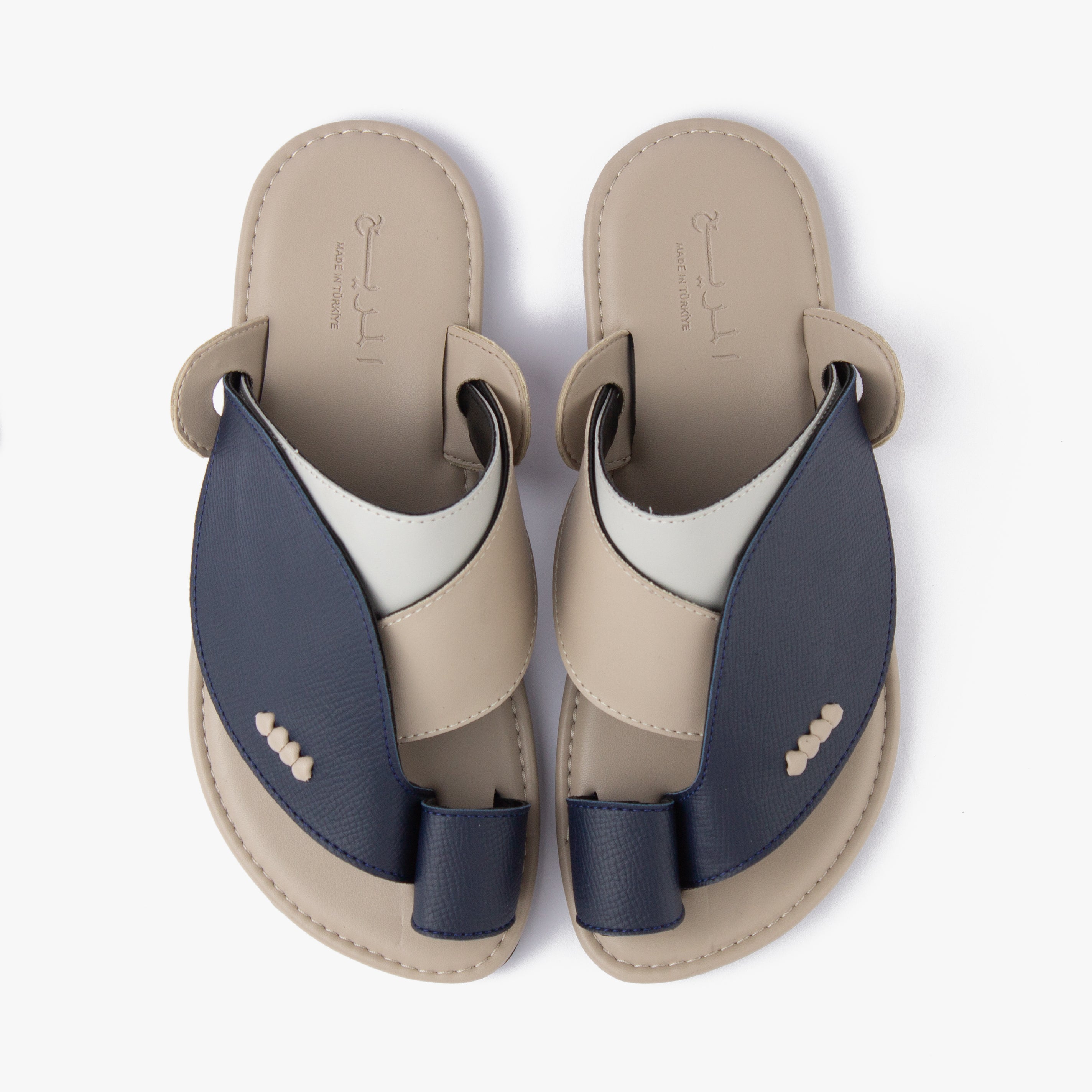 حذاء شرقي تركي جلد فاخر (كحلي&بيج)